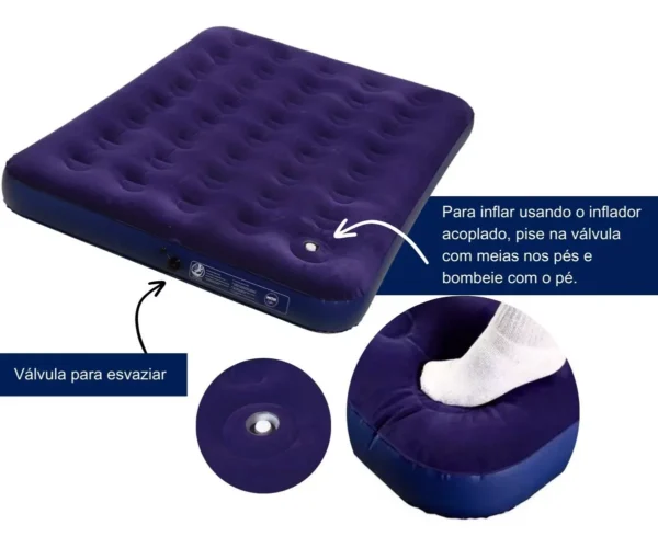Colchão Inflável Casal com inflador Acoplado Multiuso Mor 409072 Azul - Image 5
